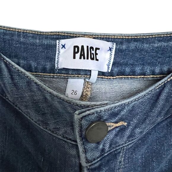 PAIGE Jimmy Jimmy Boyfriend Floral Embroidered Denim Shorts 26 - Picture 2 of 6